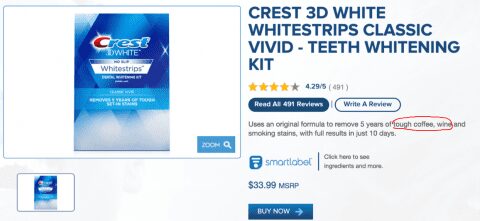 The Crest 3D Whitestrips product description page speaks straight to the right buyer persona.
