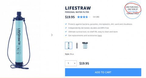This Lifestraw product page highlights philanthropy without feeling like a sales pitch.