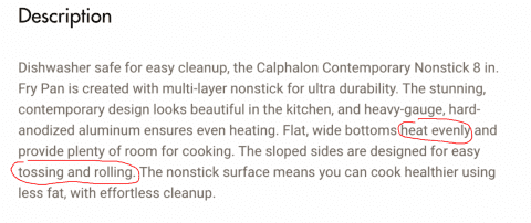 Great product descriptions tell a mini-story, like this Calphalon example.