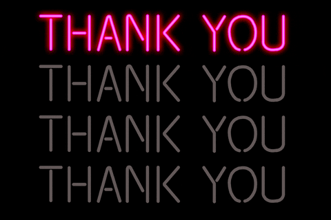 Neon sign flashes “thank you” over and over. 