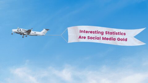 Airplane with banner states “Interesting statistics are social media gold.” 